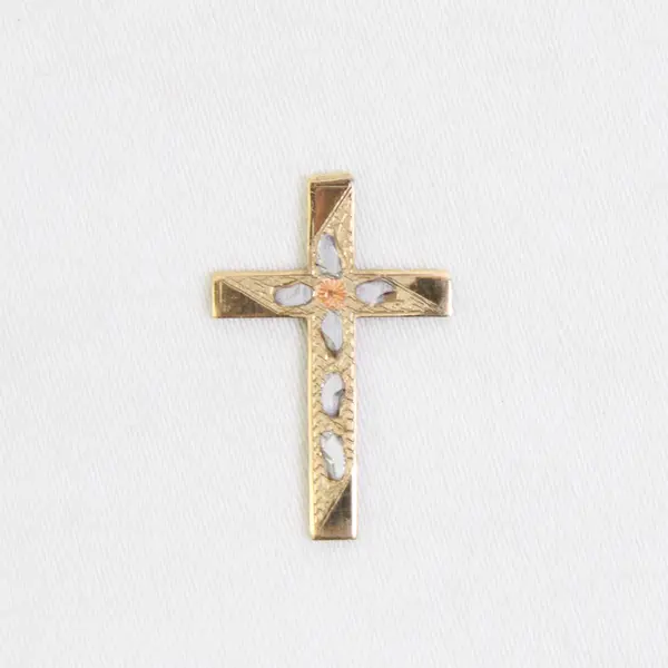 10K Yellow Gold Cross Diamond Cut Gold Crucifix Charm Nugget