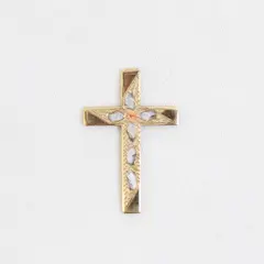10K Yellow Gold Cross Diamond Cut Gold Crucifix Charm Nugget