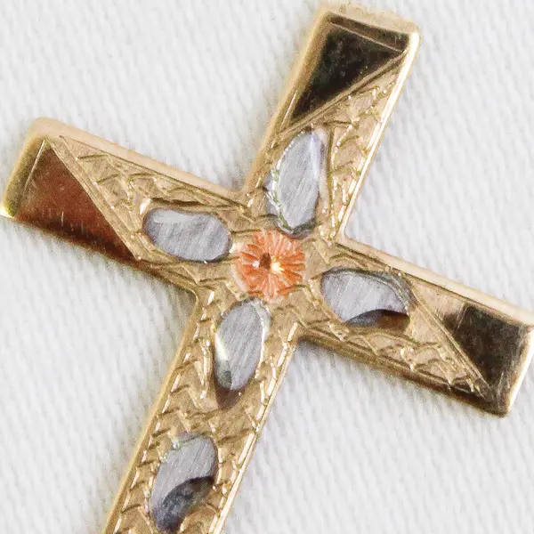 10K Yellow Gold Cross Diamond Cut Gold Crucifix Charm Nugget