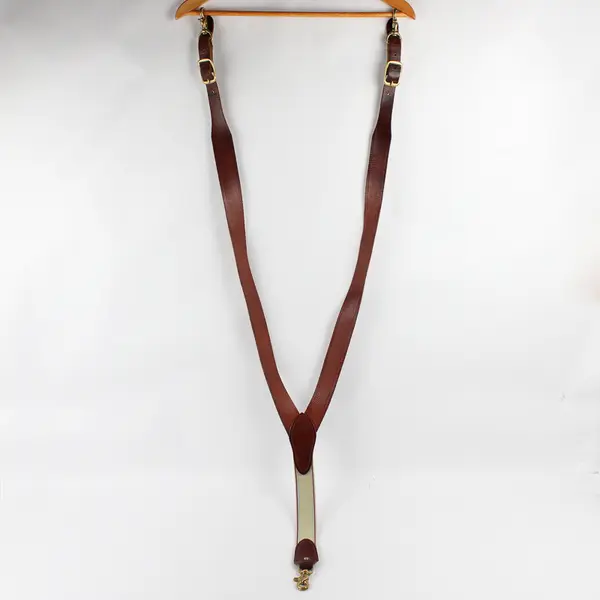 Retro Y-Back Brass Hardware Leather Suspenders Men's Size XL