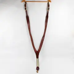 Retro Y-Back Brass Hardware Leather Suspenders Men's Size XL