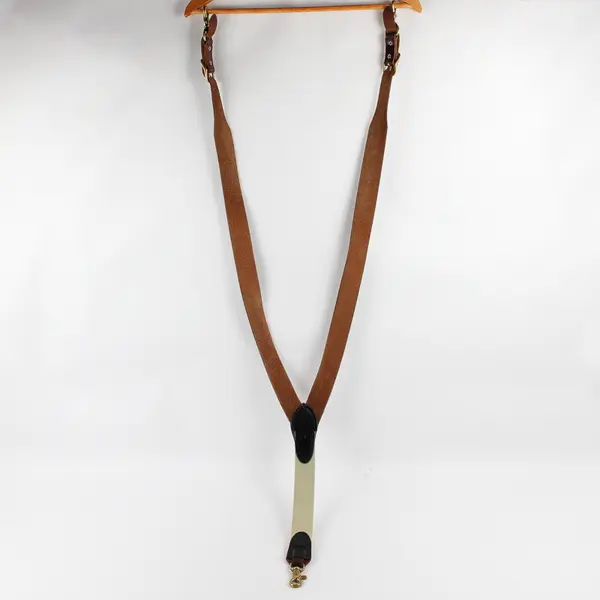 Retro Y-Back Brass Hardware Leather Suspenders Men's Size XL