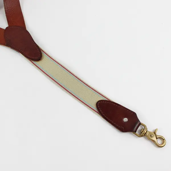 Retro Y-Back Brass Hardware Leather Suspenders Men's Size XL