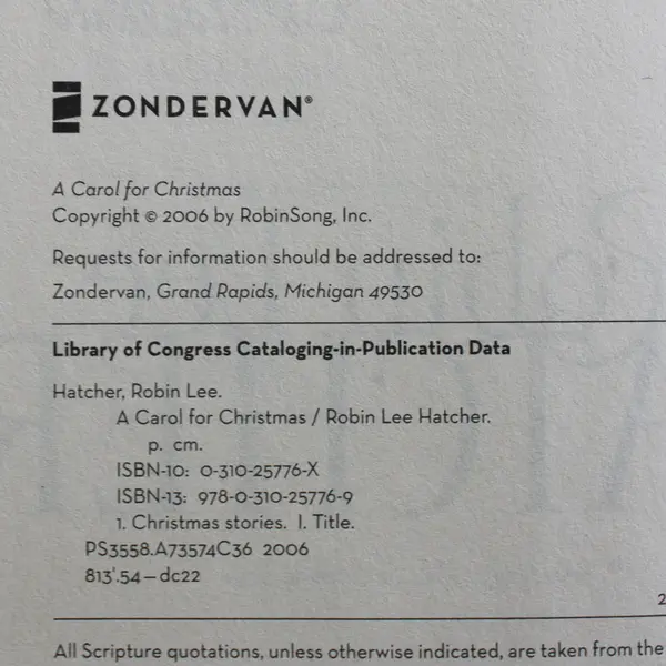 Carol for Christmas by Robin Lee Hatcher 2006 Hardcover