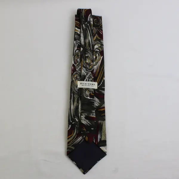 Bica Uomo Red Gold & Green Abstract Print Silk Men's Necktie 58"
