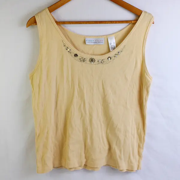 First Issue by Liz Claiborne Butter Yellow Tank Top Sequin Neckline Women's XL