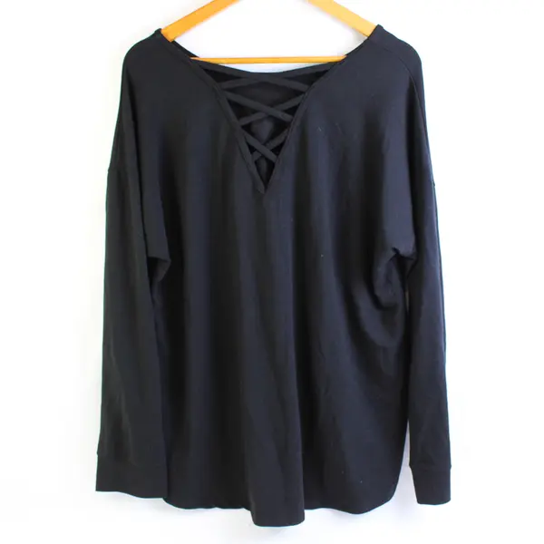 Danskin Now Solid Black Long-Sleeved Crisscross Back Top Women's Size XL 16-18