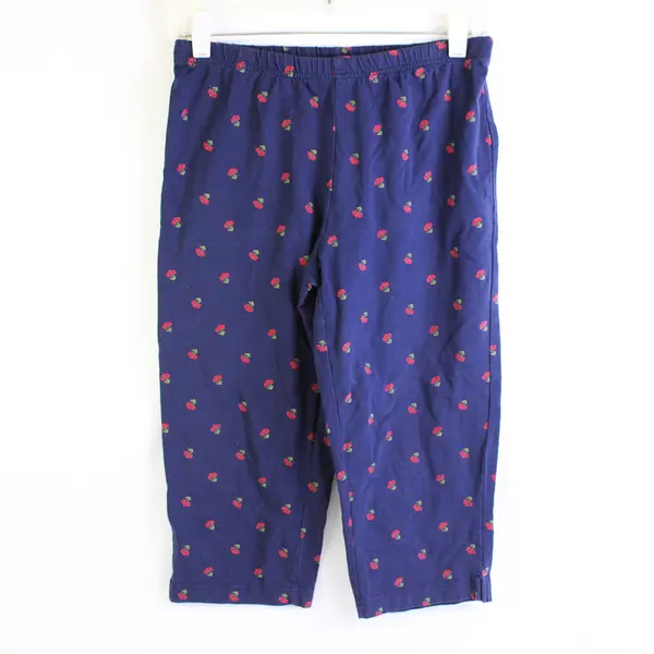 Basic Editions Cherry Print Navy Blue Capris Women's Size Small