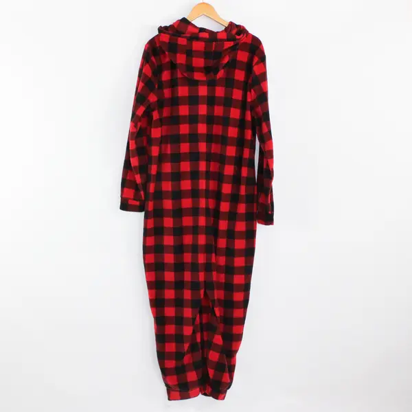 Holiday Home Red and Black Buffalo Check Fleece Pajama One Piece Women's XL