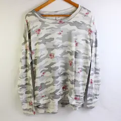 Secret Treasures Gray Camo Pink Rose Print Pajama Top Women's Large 12-14