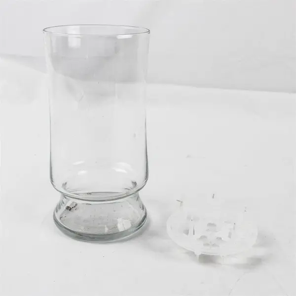 Clear Glass Cylinder Wide Mouth Vase with Plastic Flower Frog