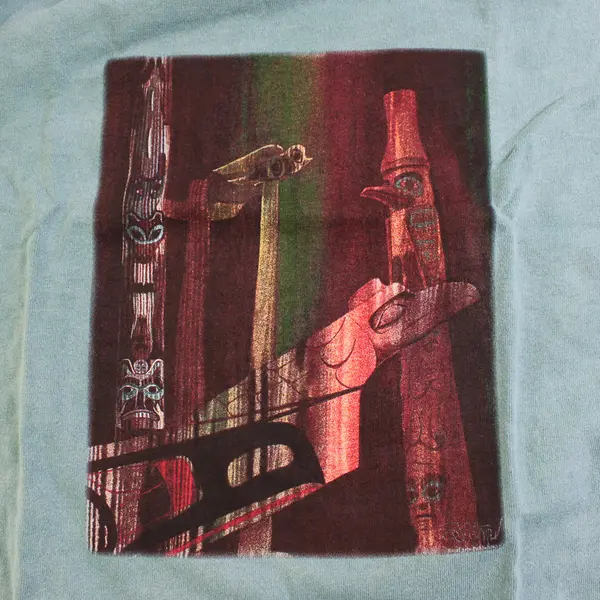 NWOT Vtg Comfort Colors Adult S Teal Totem Pole Graphic Short Sleeve T-Shirt