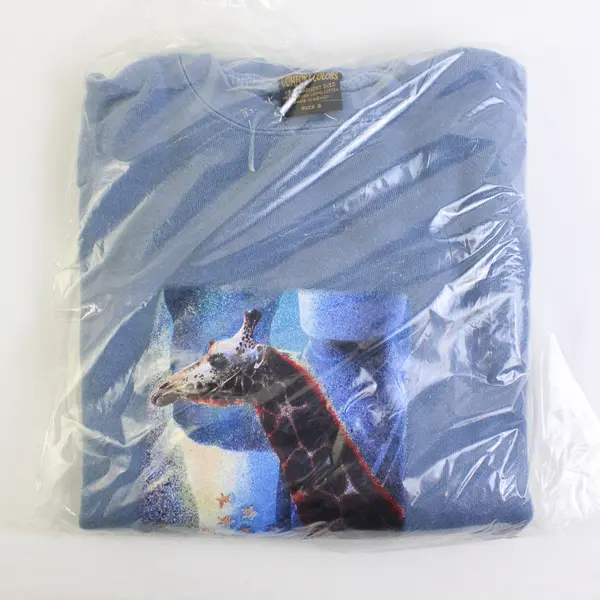 NWOT Vtg Comfort Colors Adult S Blue Giraffe Graphic Crew Neck Pullover Sweater