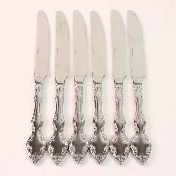Lot of 6 Oneida Silver Mikayla Pattern Stainless Solid Dinner Knives 9.5" Rare