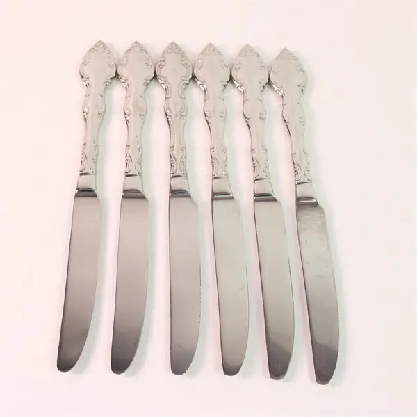 Lot of 6 Oneida Silver Mikayla Pattern Stainless Solid Dinner Knives 9.5" Rare