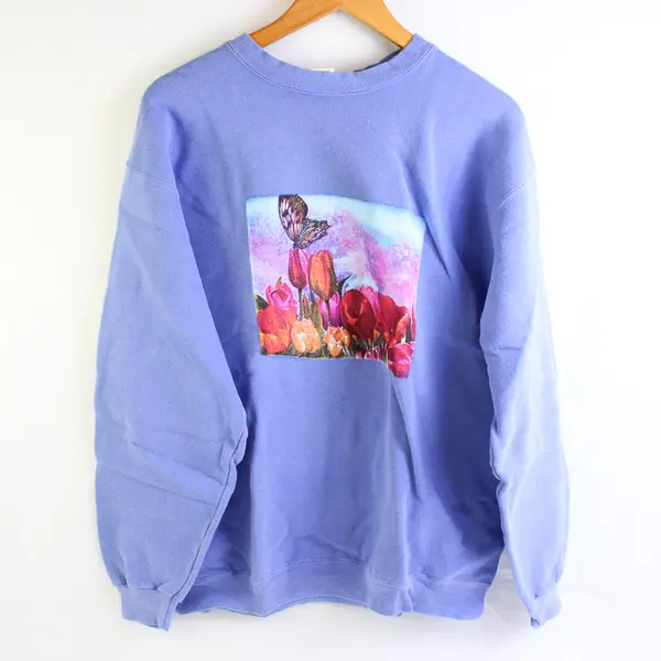 NWOT Vtg Comfort Colors Adult S Tulip Floral Graphic Crew Neck Pullover Sweater