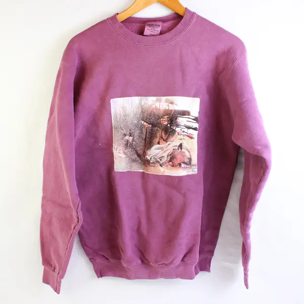 NWOT Vtg Comfort Colors Adult S Purple Sleeping Wolf Graphic Pullover Sweater