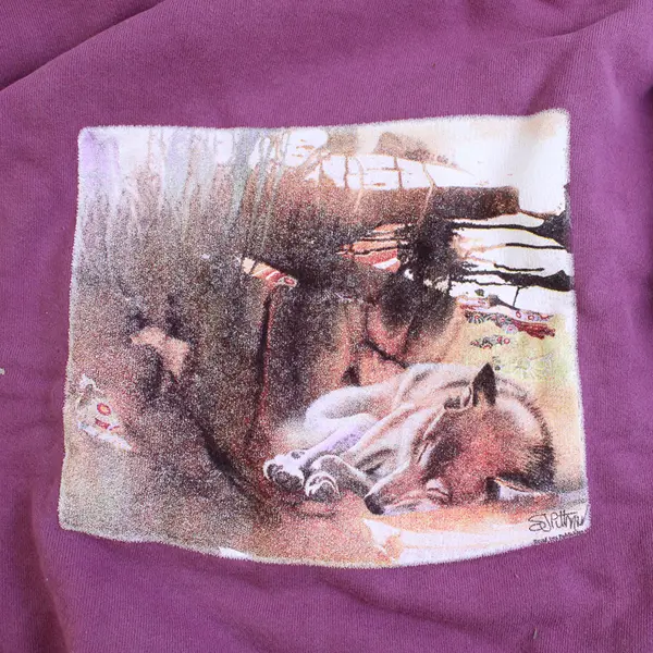 NWOT Vtg Comfort Colors Adult S Purple Sleeping Wolf Graphic Pullover Sweater