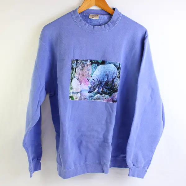 NWOT Vtg Comfort Colors Adult S Lilac Rhino Graphic Crew Neck Pullover Sweater