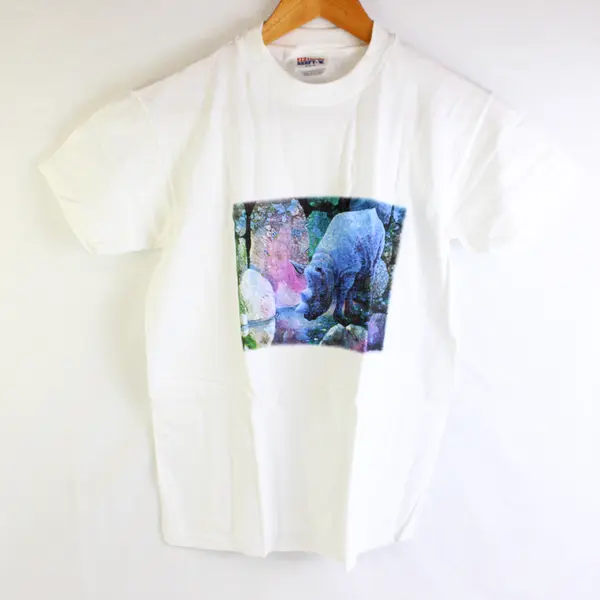 NWOT Vtg Hanes Beefy-T Youth M (10/12)  White Rhino Graphic Short Sleeve T-Shirt