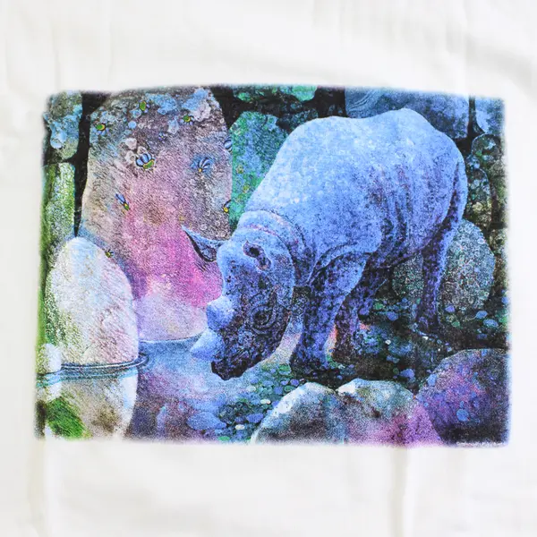 NWOT Vtg Hanes Beefy-T Youth M (10/12)  White Rhino Graphic Short Sleeve T-Shirt