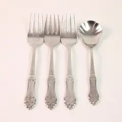 Lot of 4 Oneida Silver Morning Lace Pattern SS 3 Salad Forks 1 Sugar Spoon Rare