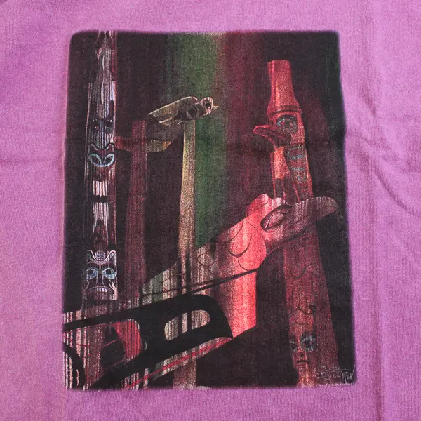 Vtg Oneita Adult M Purple Totem Pole Graphic Short Sleeve T-Shirt NWOT
