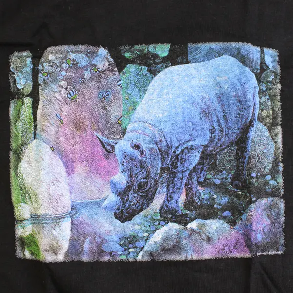 Vtg Hanes Beefy-T Youth M (10/12) Black Rhino Graphic Short Sleeve T-Shirt NWOT