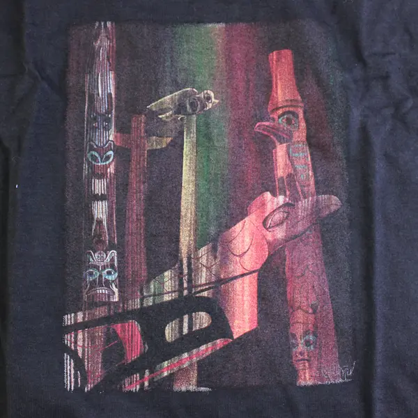 NWOT Vtg Hanes Beefy-T Adult M Black Totem Pole Graphic Short Sleeve T-Shirt