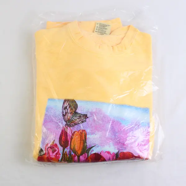 NWOT Vtg Oneita Adult M Yellow Floral Graphic Crew Neck Pullover Sweater