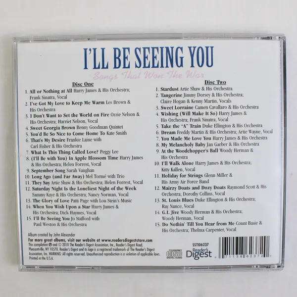 Double CD I'll Be Seeing You-Songs That Won The War, Reader's Digest Music, 2010