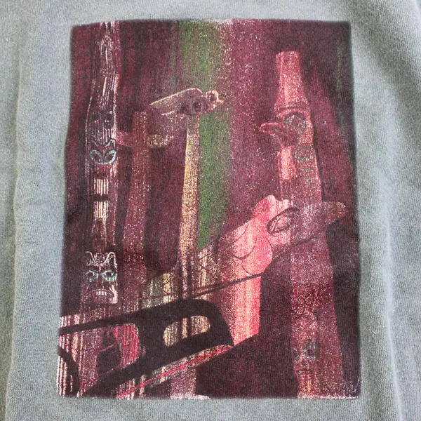 NWOT Vtg Oneita Adult M Dark Green Totem Pole Graphic Crew Neck Pullover Sweater