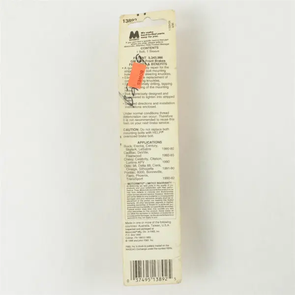 New Oversized Brake Caliper Bolt 13892 New in Open Box