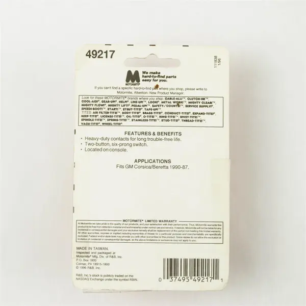 Motormite 49217 Power Window Switch - New Open Box