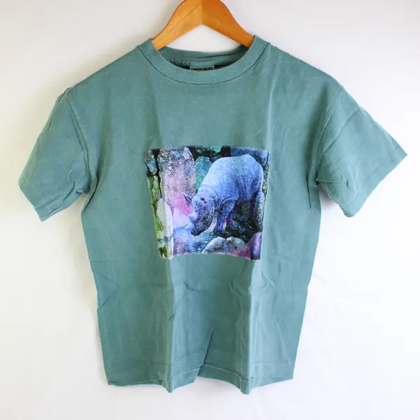 NWOT Vtg Comfort Colors Adult L Teal Rhino Graphic Short Sleeve T-Shirt