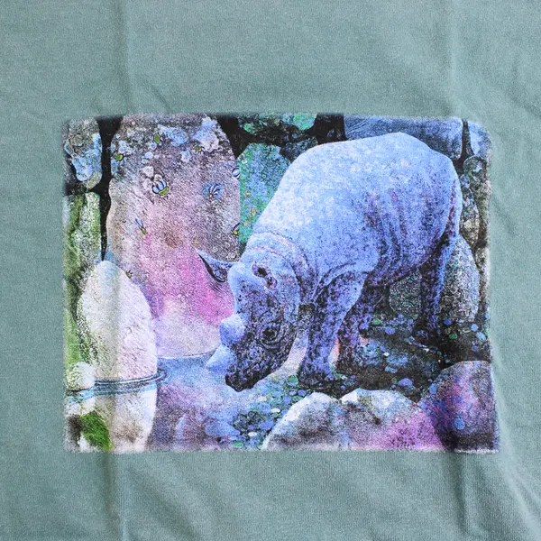 NWOT Vtg Comfort Colors Adult L Teal Rhino Graphic Short Sleeve T-Shirt