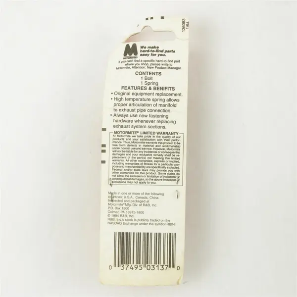 Dorman 03137 Exhaust Manifold Bolt & Spring Set New Open Box