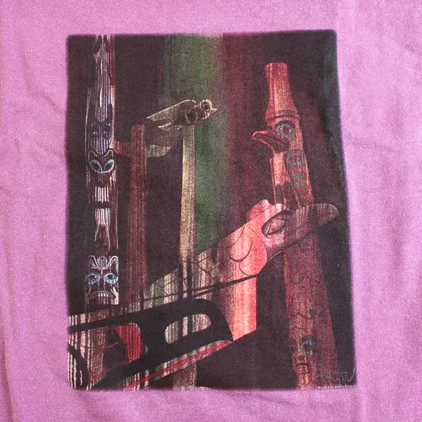 NWOT Oneita Adult L Purple Totem Pole Graphic Short Sleeve T-Shirt