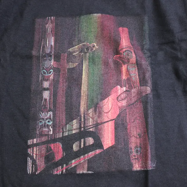 Vtg Hanes Beefy-T Adult L Black Totem Pole Graphic Short Sleeve T-Shirt NWOT