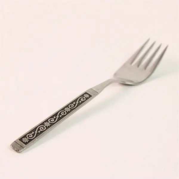 Lot of 6 Oneida Midnight Pattern Stainless Black Accent Salad Forks 6.25" Good