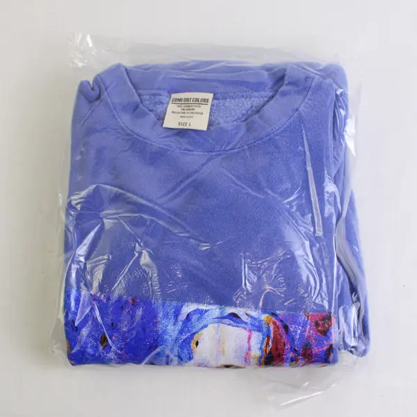 Vtg Comfort Colors Adult L Lilac Tiger Graphic Crew Neck Pullover Sweater NWOT