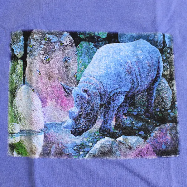Vtg Oneita Adult L Lilac Rhino Graphic Short Sleeve T-Shirt NWOT