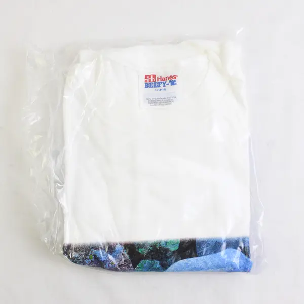 NWOT Vtg Hanes Beefy-T Youth L (14-16) White Rhino Graphic Short Sleeve T-Shirt