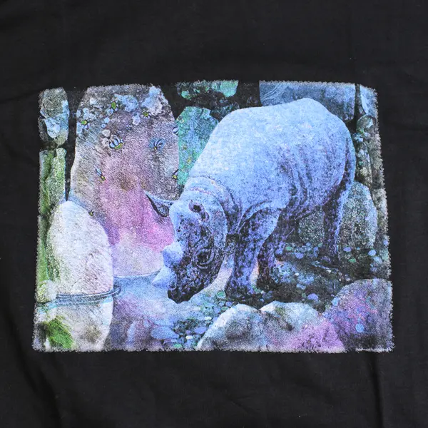 Vtg Hanes Beefy-T Youth L (14-16) Black Rhino Graphic Short Sleeve T-Shirt NWOT