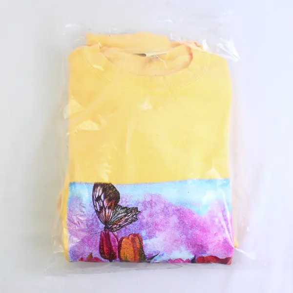 NWOT Vtg Oneita Adult L Yellow Floral Graphic Crew Neck Pullover Sweater