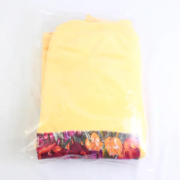 NWOT Vtg Oneita Adult L Yellow Floral Graphic Crew Neck Pullover Sweater