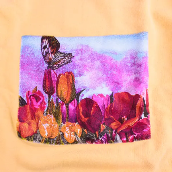 NWOT Vtg Oneita Adult L Yellow Floral Graphic Crew Neck Pullover Sweater