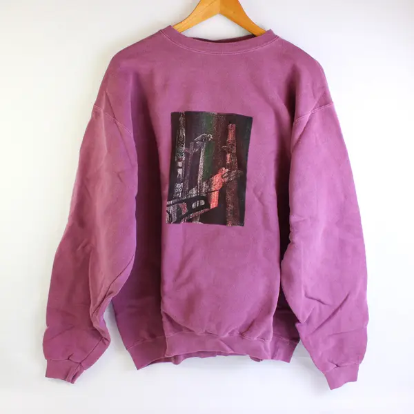NWOT Vtg Comfort Colors Adult L Purple Totem Pole Graphic  Pullover Sweater