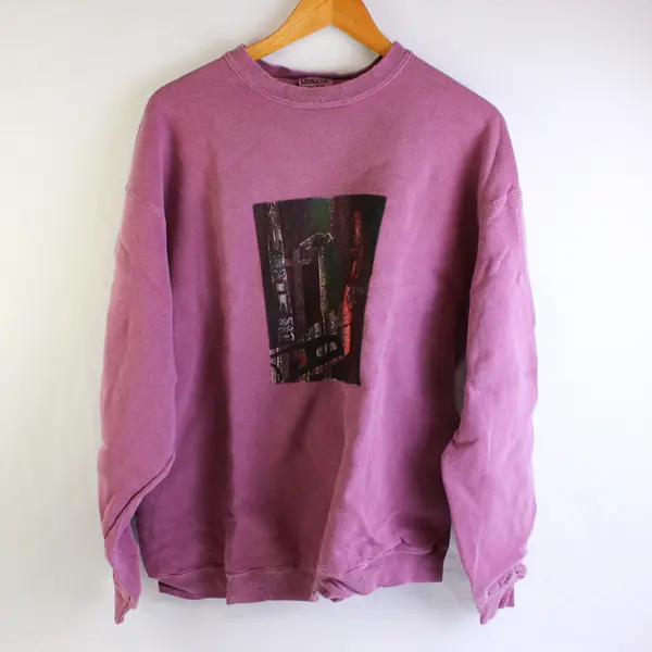 NWOT Vtg Oneita Adult L Purple Totem Pole Graphic Crew Neck Pullover Sweater