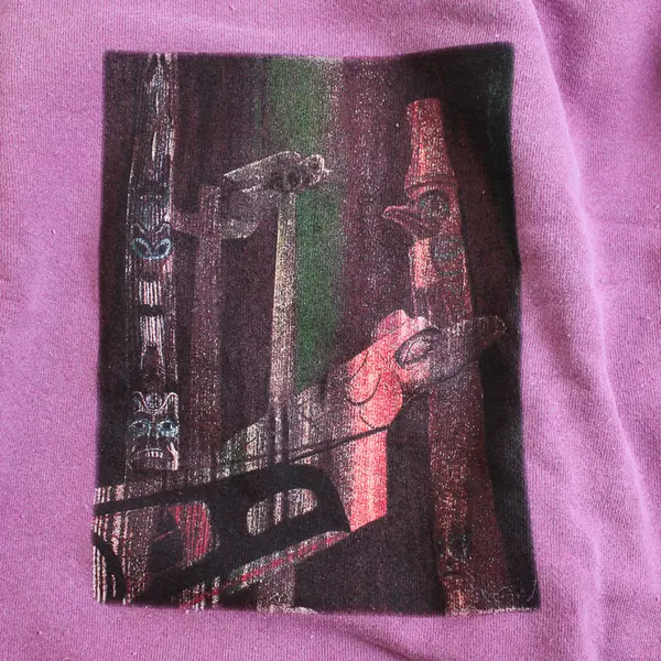 NWOT Vtg Oneita Adult L Purple Totem Pole Graphic Crew Neck Pullover Sweater